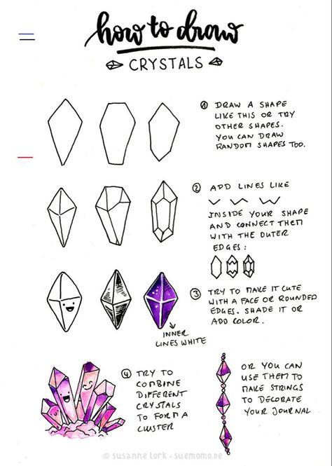 Simple Crystal Drawing, Crystal Doodles, Draw Crystals, Chameleon Markers, Crystals Art Drawing, How To Doodle, Doodle Cute, Crystal Drawing, Bullet Journal Doodles