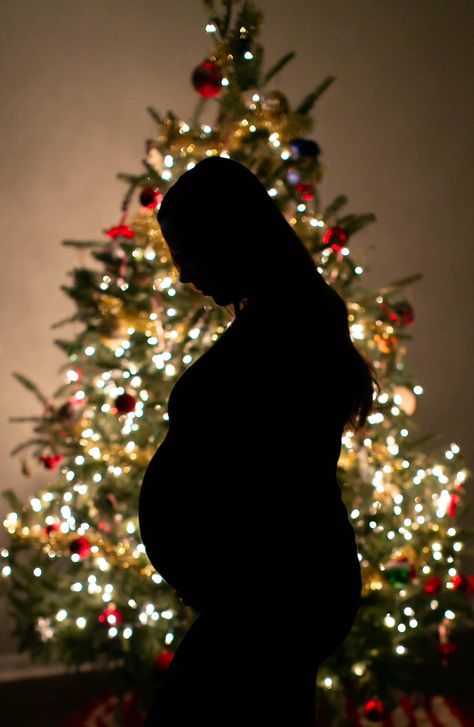 Christmas Pregnancy Announcement Photos, Maternity Christmas Pictures, Christmas Pregnancy Photos, Valentines Baby Announcement, Pregnant Photography, Christmas Maternity, Belly Pics, Christmas Tree Silhouette, Bump Pictures