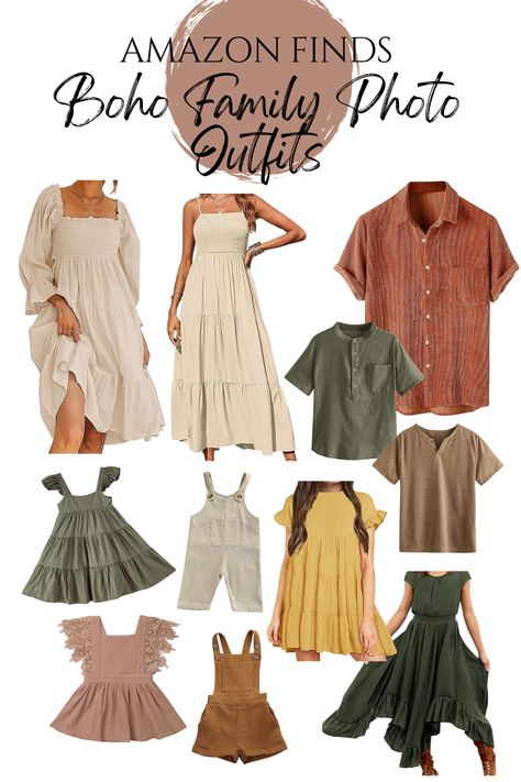 Family Photo Outfits Boho from Amazon Boho Neutral Outfit Ideas, Boho Family Outfits, Western Spring Family Pictures, Family Of 4 Photo Outfits, Spring Family Picture Outfit Ideas, Family Photo Outfits Boho, Boho Fall Family Photos, Amazon Family Photo Outfits, Plus Size Family Photo Outfits