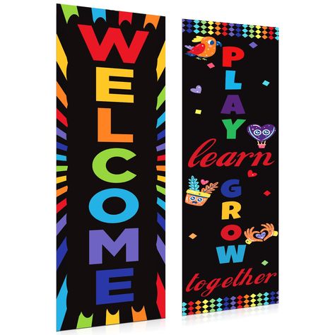 PRICES MAY VARY. 【Welcome Back to School Posters】The classroom banner poster has many cute designs, such as colorful letters, flags, birds, and crabs, which can boost classroom fun atmospheres. The welcome poster for the classroom is printed with motivational slogans-Play Learn to Grow Together. 【Size】The welcome back to school door banner measured 47.2*11.8 inches, enough to decorate the first day of the classroom. The classroom welcome poster banner can be posted on both sides of the bulletin Welcome Sign Classroom Door, Welcome Back To School Door, Welcome Sign Classroom, Back To School Door, Poster For Classroom, Classroom Door Decorations, Classroom Welcome, Classroom Banner, Motivational Slogans