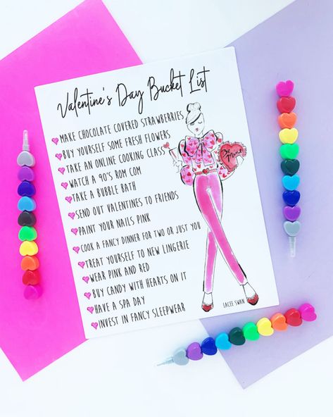 Valentine’s Day Bucket List, Valentines Day Bucket List, Valentines Bucket List, Friend Painting, Pretty Printables, Cupids Arrow, Bridal Shower Printables, Coloring Pages For Girls, Fancy Dinner