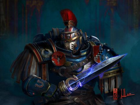 30k Ultramarines, Warhammer Marine, Space Marine Art, Simple Character, Warhammer 40k Art, Warhammer Art, Warhammer 40k Artwork, Knight Art, Suit Of Armor