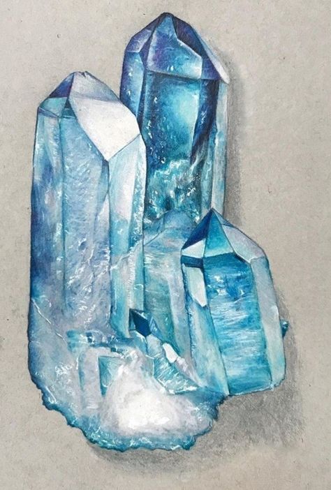 Crystal Concept Art, Crystals Painting, Watercolor Scenery Painting, Geology Art, Pencil Project, Paint Nature, Crystals Watercolors, Crystal Painting, Gem Drawing