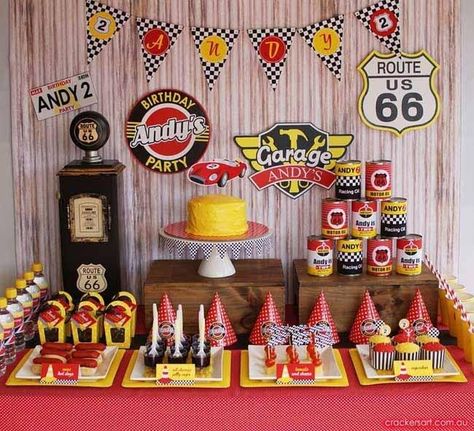 retro race car birthday party dessert table Race Cars Birthday, Cars Birthday Party Ideas, Vintage Race Car Birthday, Vintage Race Car Party, Vintage Car Party, Cars Birthday Party, Disney Cars Birthday, Birthday Party Desserts, Car Themed Parties