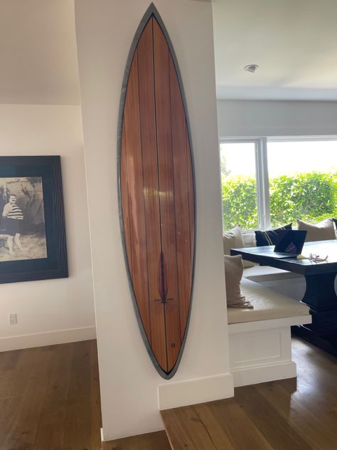 Wall art in beach house Deck Wall, Custom Surfboards, Stair Wall, Surf Decor, Skate Decks, Future House, Surfboard, Kayaking, Beach House