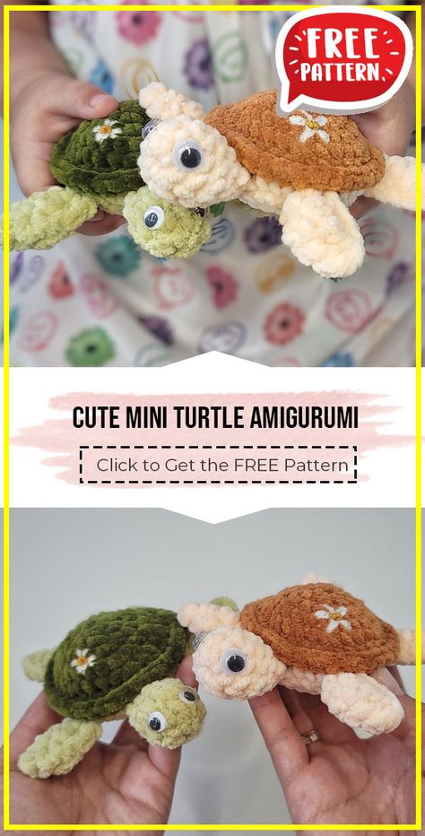 Crochet Mini Amigurumi, Crochet Turtle Pattern Free, Crocheting Tips, Crochet Turtle Pattern, Mini Turtle, Turtle Crochet, Dachshund Pattern, Diy Crafts Crochet, Mini Turtles