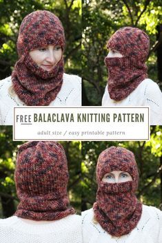 Balaclava knitting p Winter Knitting Patterns, Bulky Knit, Knitted Balaclava, Knitted Hood, Crochet Woman, Free Knitting Pattern, Outfits With Hats, Hat Knitting Patterns, Knitting Accessories