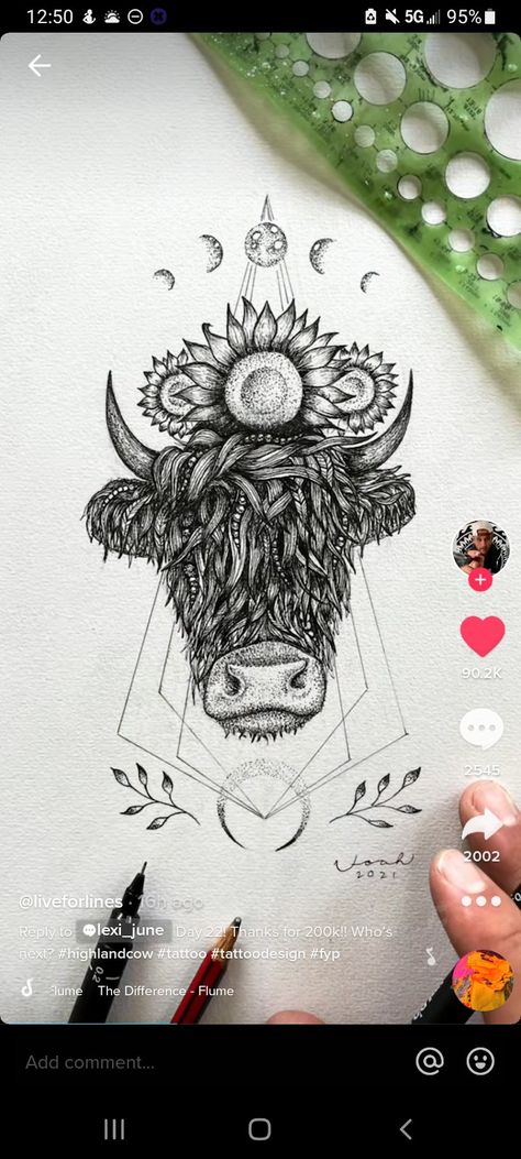 Highland Cow Tattoo, Bull Skull Tattoos, Cow Tattoo, Bull Tattoos, Taurus Tattoos, Western Tattoos, Leg Sleeve Tattoo, Best Friend Tattoos, Subtle Tattoos