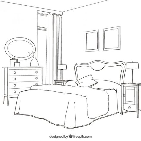 How To Draw A Bedroom, Bedroom Drawing Easy, Bedroom Drawing Ideas, Bedroom Template, Bedroom Drawing Sketches, Draw Bedroom, Bedroom Drawings, Bedroom Png, Bedroom Sketch