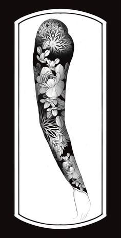 Full Arm Tattoos For Women Black, Mandala Full Sleeve Tattoo, Black Work Tattoo Sleeve, Floral Mandala Tattoo Design, Blackwork Floral Tattoo, Geometric Floral Tattoo, Geometric Tattoo Sleeve, Tattoo Designs Skull, Tattoo Designs Floral