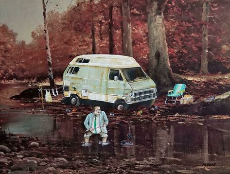 Van Down By The River, Thrift Store Art, Castle Painting, Colour Print, Craft Show Ideas, Manga Artist, Sign Printing, Black Forest, Full Colour