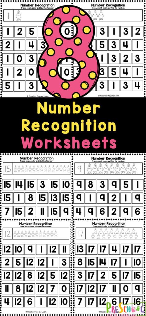 Work on their fine motor skills while practicing recognizing numbers with these number recognition worksheets. These free printable number recognition activities for preschool include pages to practice identifying numbers 1-10 . Simply print the number recognition worksheets for preschoolers and you are ready to play and learn with no-prep math worksheets! Preschool Number Recognition Worksheets, Number Recognition Preschool, Subitizing Activities, Recognizing Numbers, Number Recognition Worksheets, Number Activities Preschool, Number Recognition Activities, Worksheets For Preschoolers, Shape Activities Preschool