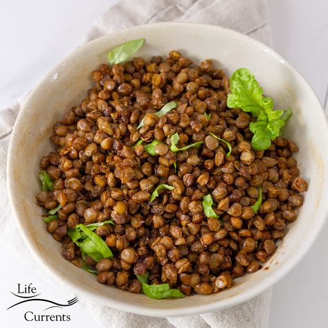 Roasted Lentils, Cooked Lentils, Snack Salad, Lenten Recipes, Bean Snacks, Canned Lentils, Dried Lentils, Salad With Sweet Potato, White Bowl