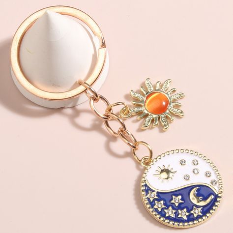 Sun Keychain, Moon Keychain, Gift Logo, Sun Charm, Moon Sun, Star Moon, Stars At Night, Holiday Birthday, Car Charms