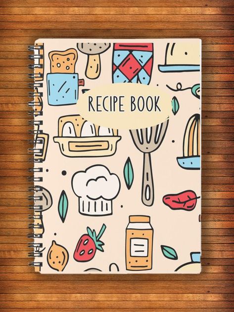 Cookery Notebook Design, Homemade Cookbook Cover Ideas, Recipe Book Front Cover Design, Recipe Book Cover Design Ideas, Cook Book Cover Design Ideas, Recipe Book Aesthetic Cover, Recipe Book Diy Cover, Food Book Cover Design, Cook Book Cover Design Aesthetic