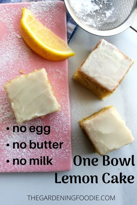 Enjoy the sweet tangy deliciousness with my One Bowl Lemon Cake. Made without eggs, oil or milk to create a fluffy, soft textured lemon cake. Cake Recipes Without Milk, Desserts Without Eggs, Cake No Eggs, Lemon Desserts Easy, Egg Free Cakes, Nutritarian Diet, Lemon Cake Easy, No Egg Desserts, Homemade Strawberry Sauce