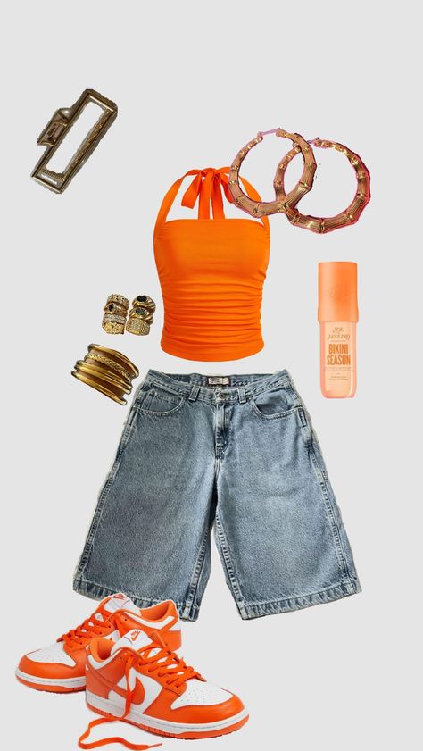 Orange And Blue Outfits For Women, Orange Summer Outfits, Blue Outfits For Women, German Clothes, Iconic Clothing, Football Season Outfits, Street Style Outfits Casual, Big Shorts, German Outfit