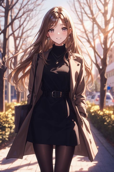 Anime Brown Hair Woman, Brunette Anime Woman, Braun Hair, Blonde And Brunette Best Friends, Anime Brown Hair, Female Character Design Brunette, Anime Elf, Pencak Silat, Girl With Brown Hair