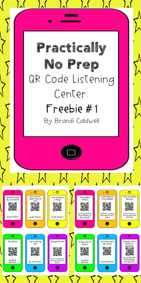 Practically No Prep Listening Center: Freebie #1. QR codes for 12 video read alouds. Safe Share links (no ads!) and FREE FREE FREE! Add to your listening center, like, yesterday. Preschool Listening Center, Library Listening Center, Qr Code Games For Kids, Qr Codes In The Classroom, Qr Code Listening Centers, Kindergarten Technology, Listening Station, Modern Teacher, Listening Center