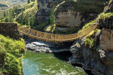 Queshuachaca  rope bridge Rope Bridge, Inca Empire, New Scientist, Suspension Bridge, 1st Year, Kids Church, Machu Picchu, Mountain Range, 16th Century