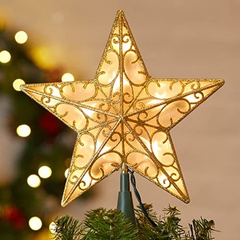 Christmas Star Tree Topper, Plug in Sliver Glittered 3D Star Tree Topper, Metal Hollow Designed Built-in 10 Bulbs String Lights for Indoor Office Christmas New Year Holiday Tree Decoration Christmas Star Tree Topper, Christmas Tree Toppers Lighted, Star Christmas Lights, Lighted Tree Topper, Bulb String Lights, Christmas Tree Star, Holiday Tree Decorations, Star Tree, 3d Star