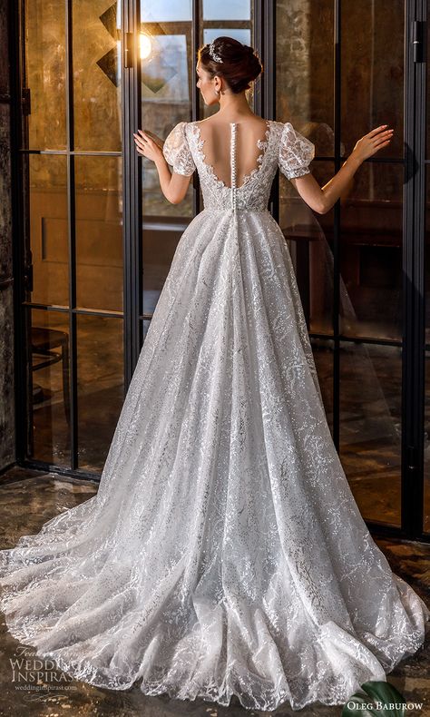 Puff Sleeved Wedding Dress, Sage Tablescape, Regal Wedding Dress, Fairytale Princess Wedding Dresses, Oleg Baburow, A Line Ball Gown, Puff Sleeve Wedding Dress, Bridal Short, Dreamy Gowns