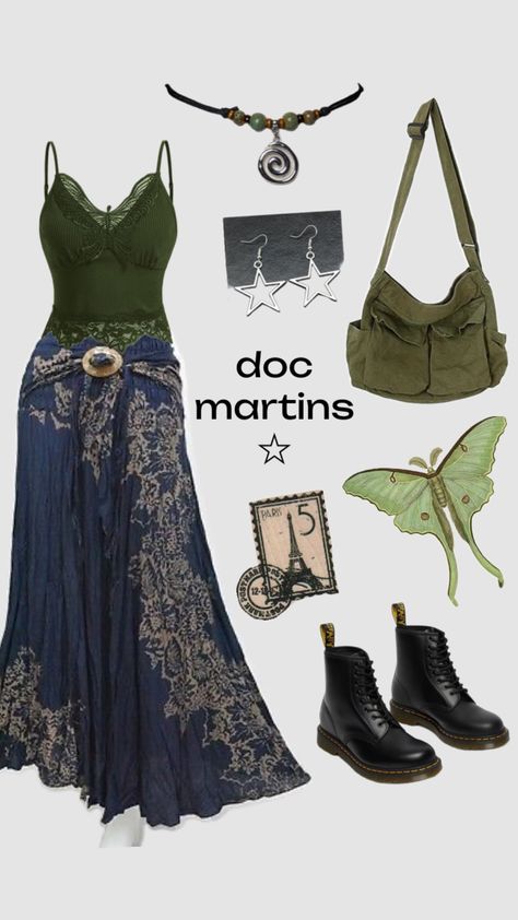 #outfit #docmartins #outfitinspo #hippie #aesthetic Indie Hippie Outfits, Hippie Clothes Aesthetic, Aesthetic Shuffles, Hippie Aesthetic, Earthy Outfits, Estilo Hippie, Swaggy Outfits, Indie Fashion, Hippie Outfits