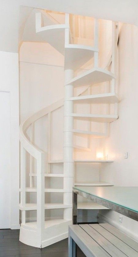 Spiral Stairs To Attic, Under Spiral Stairs Storage, Spiral Staircase To Attic, Narrow Spiral Staircase, Tiny House Loft Stairs, Small Spiral Staircase, Spiral Staircase Loft, Compact Staircase, Small Space Staircase