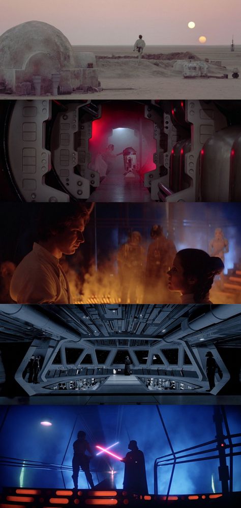 The Star Wars Trilogy (1977-1983), d. George Lucas, Irvin Kershner, Richard Marquand, d.p. Gilbert Taylor,  Peter Suschitzky, Alan Hume Surreal Cinematography, Star Wars Cinematography, Cinema Screen, Movie Screenshots, Rian Johnson, New Cinema, Star Wars Trilogy, Best Cinematography, Light Film