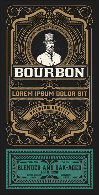 Old label design for bourbon | Premium Vector #Freepik #vector #frame #vintage #label #badge Old Graphic Design, Old Labels, Alcohol Label Design, Gin Label Design, Vintage Packaging Design, Whiskey Label Design, Classic Beer Labels, Vintage Badge Design, Vintage Alcohol Labels