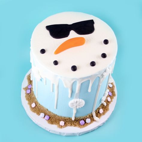 Melted Snowman Cake, Melting Snowman Cake, Christmas In July Cake Ideas, Christmas In July Birthday Cake, Christmas In July Cupcakes, Christmas In July Desserts, Christmas In July Cake, Holiday Themed Desserts, White Chocolate Drip