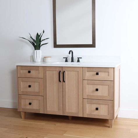 Oak Vanity Bathroom, White Oak Bathroom Vanity, White Oak Bathroom, White Oak Vanity, Oak Bathroom Cabinets, Dream Salon, Oak Bathroom Vanity, New House Bathroom, Oak Bathroom