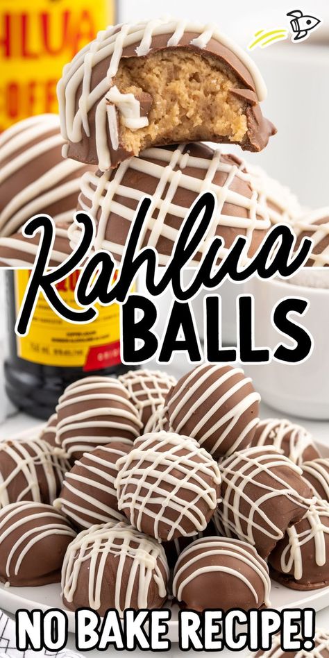 Kahlua Balls Kahlua Cookies, Kahlua Balls, Boozy Cheesecake, Kahlua Truffles, Kahlua Fudge, Kahlua Cheesecake, 2024 Cookies, Kahlua Recipes, Alcoholic Desserts