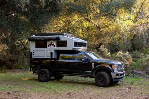 The El Cap Truck Camper with Rooftop Tent and Solar Panels by Tribe Trailers Truck Cap Camper, Cabover Camper, Truck Campers For Sale, Small Travel Trailers, Truck Bed Camper, Rooftop Tent, Truck Tent, Truck Caps, Rv Truck