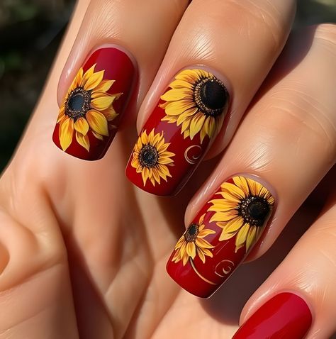 Sunflower Nail, Pink Flower Nails, Sunflower Nail Art, Nail Bling, Sunflower Nails, Latest Nail Art, Flower Nail Art, Fall Nail Colors, Holographic Nails