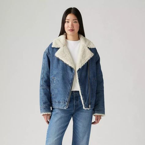 Sherpa Flight Jacket - Blue | Levi's® GB Trouser Co Ord, Maxi Dresses Fall, Pics Ideas, Wide Jeans, Flight Jacket, Levis Denim, Black Shirt Dress, Maxi Dress Trend, Sherpa Lined