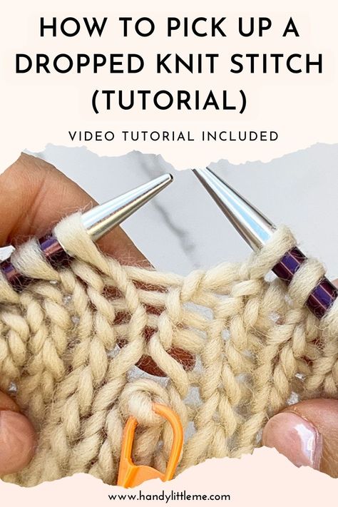 How to pick up a dropped knit stitch. Fix dropped stitches several rows down from below with this information and video tutorial. Knitted Dog Sweater Pattern, Free Knitting Patterns For Women, Knitting Abbreviations, Dog Sweater Pattern, Knitting Basics, Seed Stitch, Purl Stitch, Knit Stitch Patterns, Knit Stitch