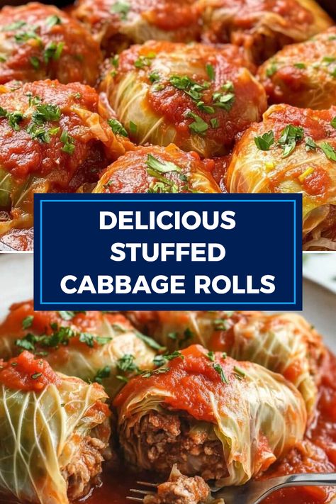 A plate of mouthwatering stuffed cabbage rolls made with minced meat and rice, enveloped in cabbage leaves, topped with savory tomato sauce. This pin is a perfect recipe for national holidays gatherings and family dinners. Southern Stuffed Cabbage Rolls, Jewish Stuffed Cabbage Rolls, Romanian Stuffed Cabbage Rolls, Stuff Cabbage Rolls Recipes, Stuffed Cabbage Rolls Easy, Cabbage Rolls With Sauerkraut, Cabbage Roll Sauce, Hungarian Stuffed Cabbage Rolls, Polish Cabbage Rolls