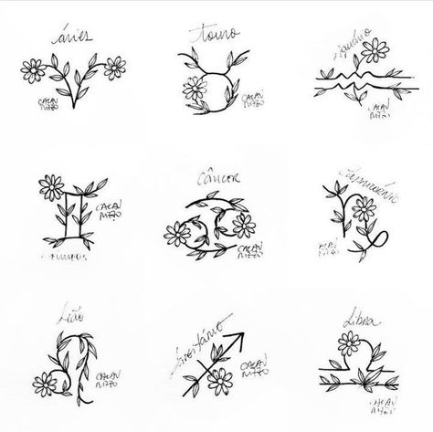 Floral Astrology Tattoo, Zodiac Tattoos Taurus, Tattoos Taurus, Tattoos Zodiac, 12 Cung Hoàng Đạo, Horoscope Tattoos, Aquarius Tattoo, Taurus Tattoos, Leo Tattoos