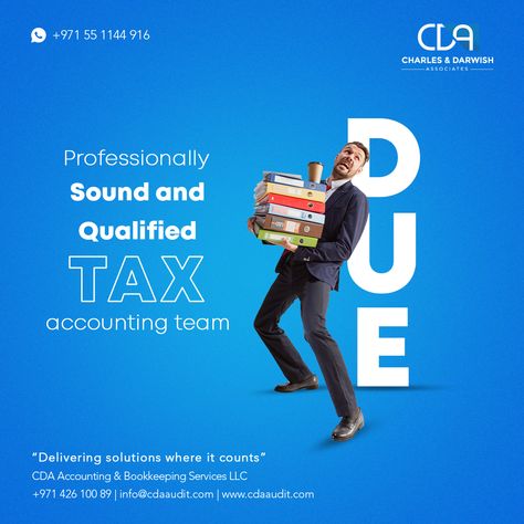 Expanding our business portfolio, the team at CDA are also professionally competent 𝘁𝗮𝘅 𝗮𝗰𝗰𝗼𝘂𝗻𝘁𝗶𝗻𝗴 𝘀𝗲𝗿𝘃𝗶𝗰𝗲 providers who are adapt and efficient in all matter related to tax in the UAE. For the best in the market tax accounting services, we at CDA are ready to serve. Don't delay, contact us now. #CDAAudit #Accounting #Tax #Auditing #Bookkeeping #VAT #UAE We Are Expanding Our Business, Accounting Services Poster, Accounting Images, Accounting Education, Business Tax Deductions, Accounting Office, Tax Lawyer, Accounting Business, Online Bookkeeping