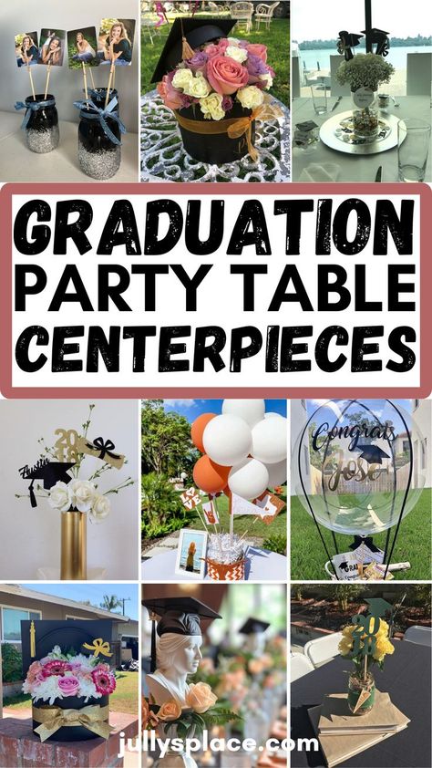 Graduation Party Table Centerpieces Graduation Floral Arrangements, Graduation Party Centerpiece Ideas, Graduation Flower Centerpieces, Grad Centerpieces, Floral Grad Party, Graduation Party Table Centerpieces, Party Centerpiece Ideas, Graduation Party Table Decorations, Vintage Graduation Party