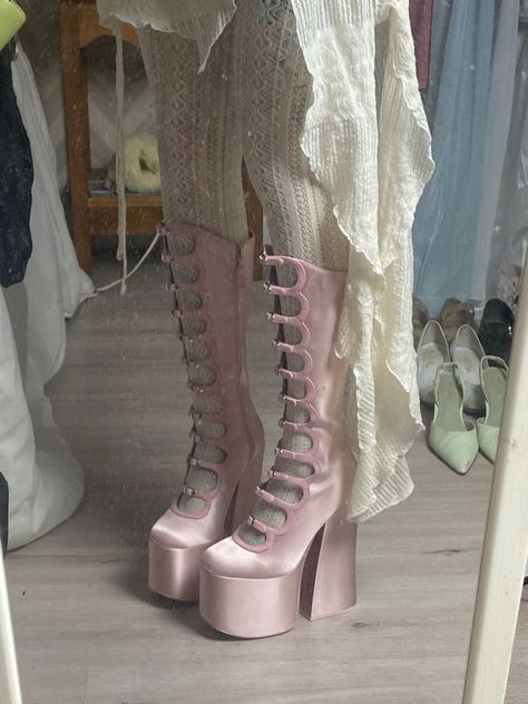 Marc Jacobs Pink Kiki Boots Marc Jacobs Kiki Boots, Kiki Boots Outfit, Kiki Boots, Vivienne Westwood Boots, Marc Jacobs Boots, Platform Knee High Boots, Boots Luxury, Marc Jacobs Shoes, Platform Boots Chunky