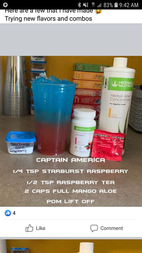 Captain America Herbalife Tea Recipe, Captain America Tea Herbalife, Herbalife Captain America Tea, Captain America Loaded Tea Recipes, Captain America Loaded Tea, Herbalife Lit Tea Recipes, Lit Tea Herbalife Recipe, Mega Tea Recipes, How To Make Herbalife Tea Drinks