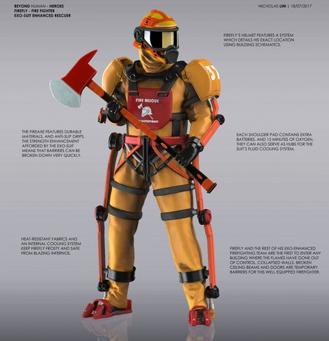 Kk Tech, Powered Exoskeleton, Fire Gear, Firefighter Art, Power Armour, Futuristic Armour, Future Soldier, Fallout New Vegas, Power Armor