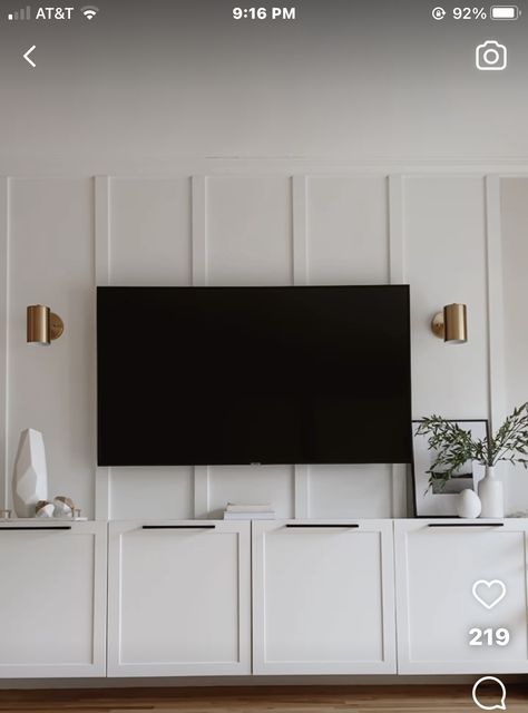 Tv Entryway Ideas, Hallway Tv Room, Lower Cabinet Tv Wall, Shelving Beside Tv, Grid Wall With Tv, Accent Wall With Shelving, Inbuilt Tv Cabinet, Transitional Tv Wall Design, Condo Tv Wall Ideas