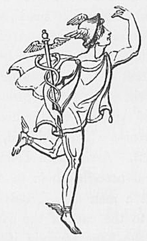 Drawings of the Greco-Roman Gods and Goddesses: Mercury or Hermes Hermes Mythology, Hermes Tattoo, God Mercury, Greece And Italy, Greek God Tattoo, Greek Mythology Gods, God Tattoos, Roman Gods, Drawing Tutorials For Beginners