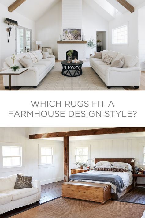 Read our blog post "Farmhouse Rugs: Which Rugs Fit A Farmhouse Design Style?" and discover the perfect rug options that seamlessly complement the rustic charm and cozy aesthetics of farmhouse design. A farmhouse style rug woven from chunky seagrass or thick sisal and wool yarns adds a textural dimension to the neutral hues and classic architectural features customary in farmhouse interiors. Farmhouse Rugs Living Room, Farmhouse Style Rugs, Rustic Farmhouse Interior, Cozy Aesthetics, Modern Rustic Farmhouse, Cozy Fall Decor, Farmhouse Rug, Rug Sizes, Farmhouse Fall Decor