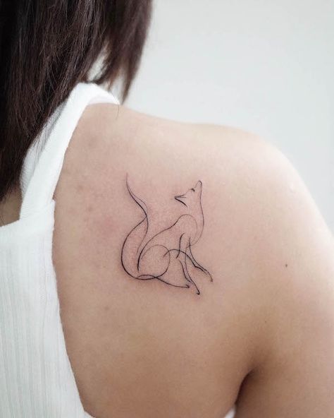 Fox Tattoo Leg, Feminine Fox Tattoo, Minimalist Fox Tattoo, Fox Tattoos For Women, Small Fox Tattoo, Small Wolf Tattoo, Fox Tattoo Design, Small Dragon Tattoos, Landscape Tattoo