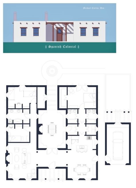 Adobe House: Santa Fe, #5 1 Gothic House Plans, Adobe House Plans, Adobe Style Homes, Adobe Homes, Mud Brick, Carpenter Gothic, Regency House, Modern Ranch House, Storybook House