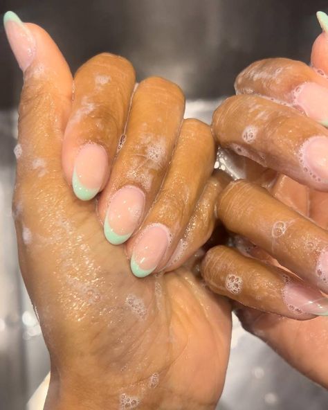 The 29 Best Colourful French-Manicure Ideas to Try Now | Who What Wear UK Matcha Green Nails, Essie Mint Candy Apple, Mint Green Nail Polish, Holiday Nail Ideas, Color French Manicure, Nail Picking, Mint Green Nails, Popular Nail Colors, Types Of Manicures